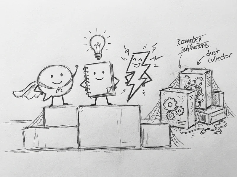 Sketch showing three tool icons - a chat bubble for ChatGPT, a notebook for NotebookLM, and a lightning bolt for Zapier