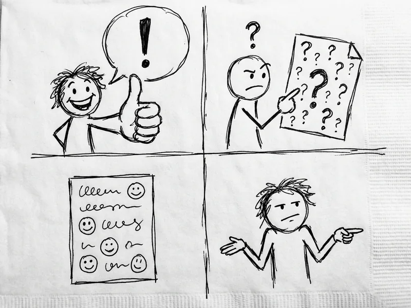 Simple diagram showing the four stages of a marketing scam: Amazing Pitch, Vague Contract, Unverifiable Reports, Blame the Client