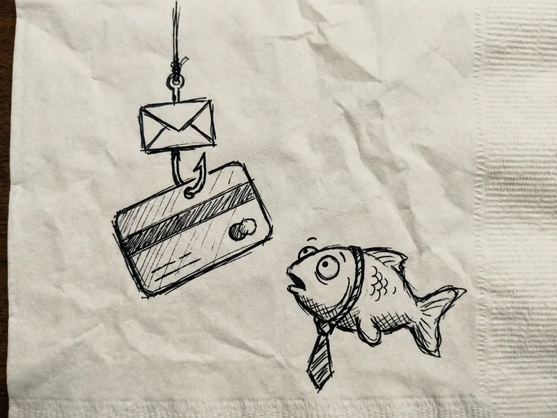 Hand-drawn sketch of an email that looks like it's from the CEO but has subtle red flags