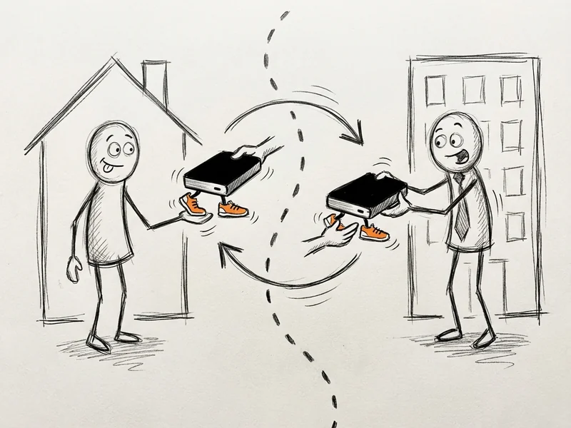 Sketch showing two external drives being rotated between home and office locations for backup redundancy