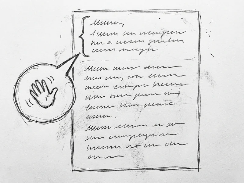 Sketch showing an email being edited with one paragraph highlighted and a chat bubble saying 'make this friendlier'