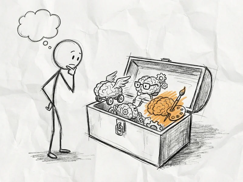 Hand-drawn sketch of a toolbox with different AI logos as tools, illustrating that different AI models are suited for different jobs