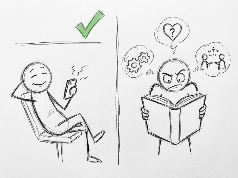 Hand-drawn two-column comparison: 'Use summaries for' shows catching up, long threads, decision hunting vs 'Still read full thread' shows sensitive topics, technical details, emotional conversations