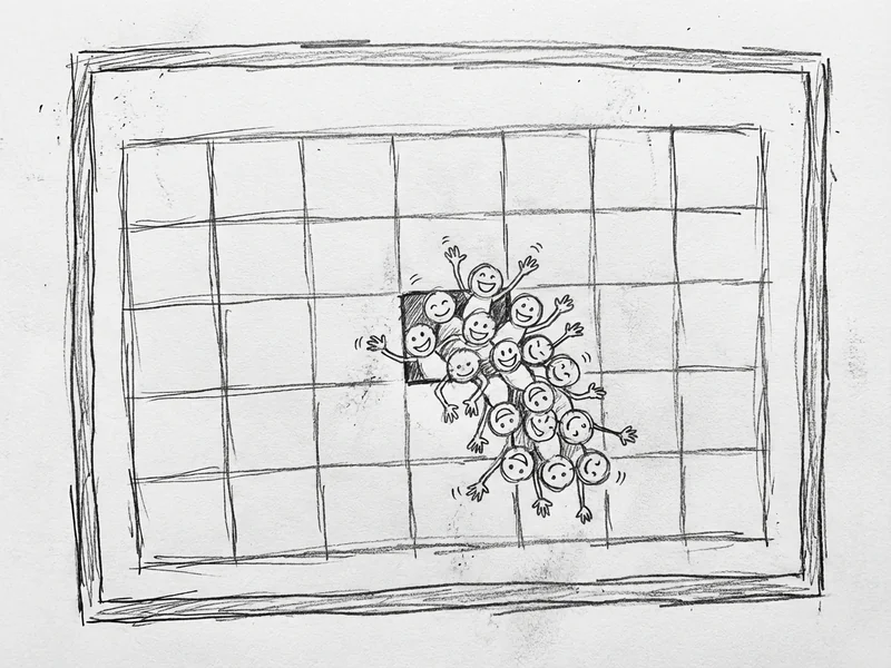 Simple sketch of multiple people connected to one calendar, representing co-host scheduling