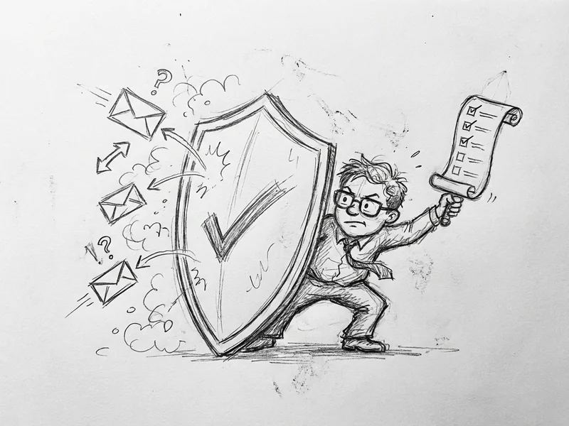 Sketch of a protective shield with a checklist - representing steps to protect yourself after clicking a suspicious link
