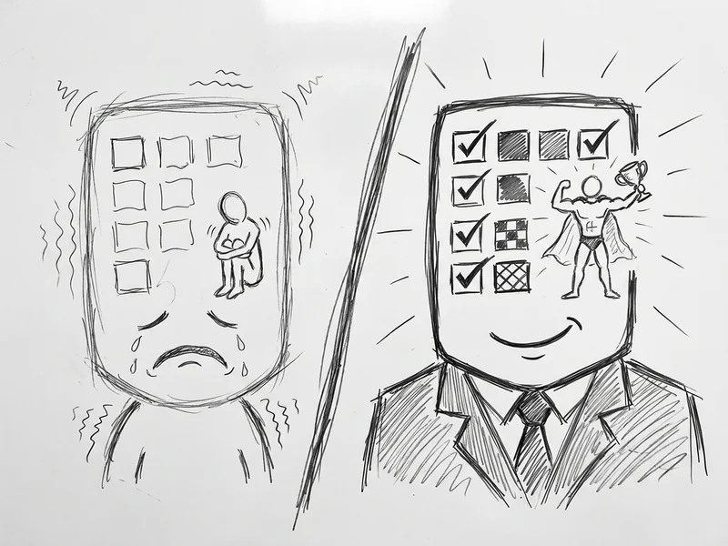 Sketch of a Google Business Profile with checkmarks showing all fields completed: photos, hours, services, description