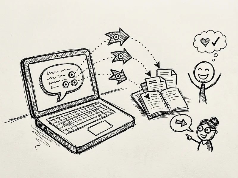Sketch showing a NotebookLM response with numbered citations that point back to uploaded PDF documents