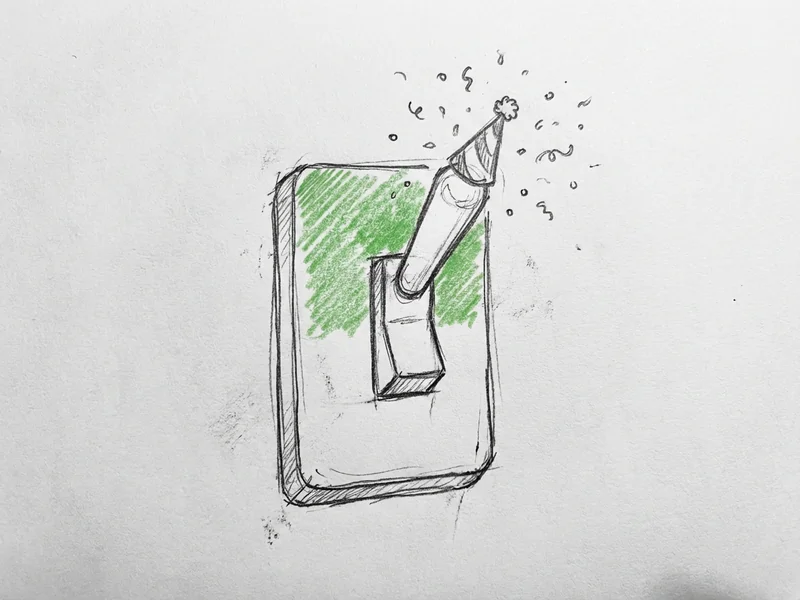 Hand-drawn sketch of a toggle switch labeled auto-updates