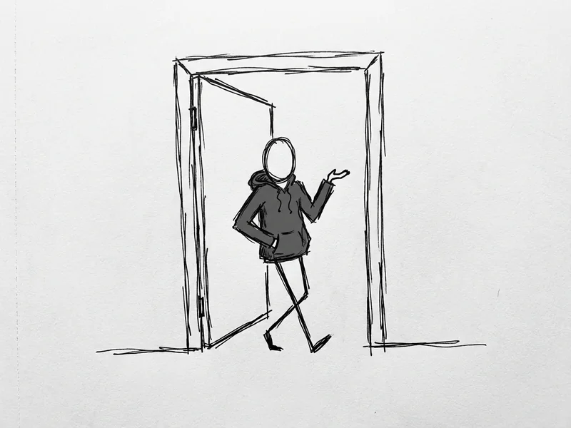 Simple sketch of an open door with a hooded figure representing how outdated plugins give hackers easy access
