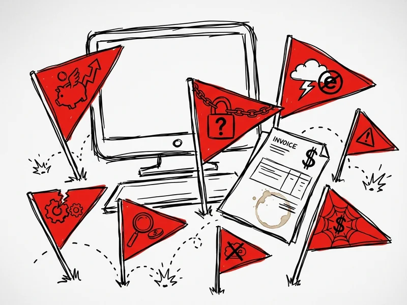 Simple sketch of triangular warning flags on sticks, representing red flags to watch for with hosting providers