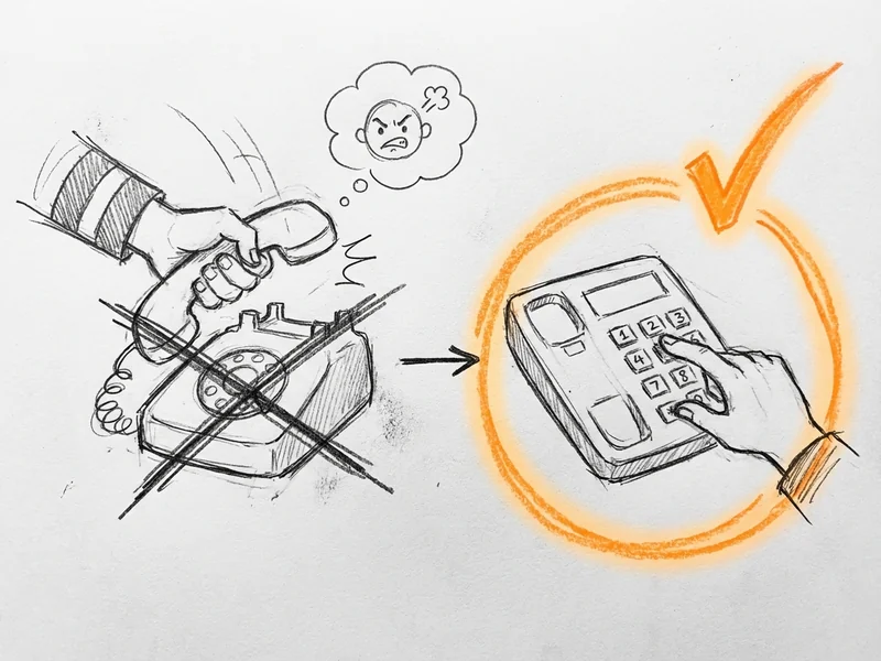 Hand-drawn sketch showing the simple two-step defense: hang up the fake call, dial the real number