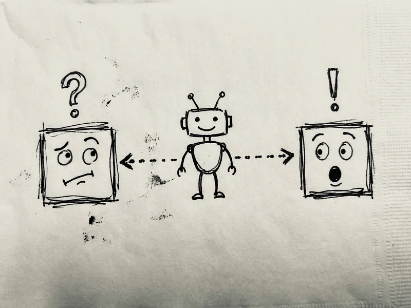 Simple sketch showing two apps connected by an arrow, representing how Zapier links software together